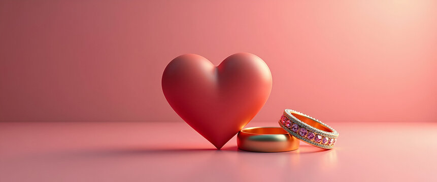 Photo realistic heart and engagement ring icon with copy space for love presentations, perfect for romantic gestures, relationships, and digital materials.