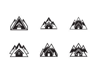 Collection of Mountain Home Logos with Simple Black and White Design for Real Estate and Travel Branding