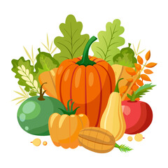 Autumn harvest vegetables featuring squash and carrots illustration