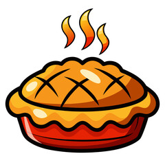 Delicious hot apple pie with steam rising illustration on a white background