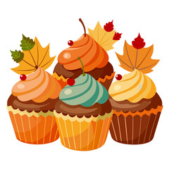 Thanksgiving cupcakes decorated with festive autumn frosting and toppings