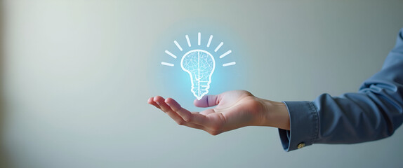 Hand showcasing holographic creativity symbol representing growth mindset learning creativity in empty space background concept as A hand displays holographic creativity symbol illustrating growth min