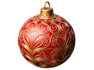 Red Christmas Ornament Ball with Intricate Gold Pattern
