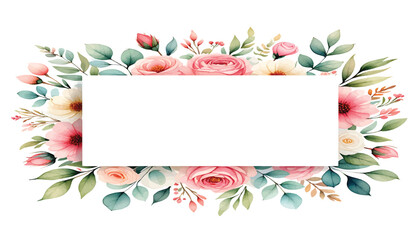 Botanical watercolor illustration of a floral border with pink flowers. Elegant invitation design template vector