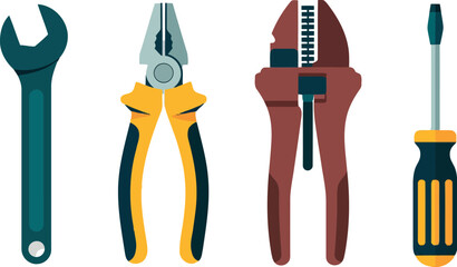 Hand tools collection wrench pliers wire stripper screwdriver isolated vector
