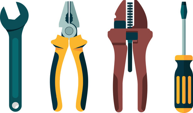 Hand tools collection wrench pliers wire stripper screwdriver isolated vector