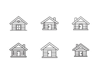 Fototapeta premium Collection of Rustic Log Cabin Icons in Line Art Style for Architectural and Design Projects