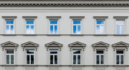 Fototapeta premium Exterior View of Residential Building Facade with Row of Windows