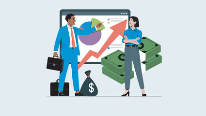 Business Team Analyzing Financial Growth Chart and Planning Strategy for Success with Increasing Revenue and Profit Representing Investment and Development with Positive Outlook