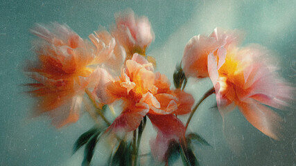 Soft Blurred Y2K Florals Vintage Backgrounds. Colorful flowers in soft focus with gentle hues creating a tranquil and dreamy atmosphere © Iren Art