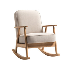 rocking chair with beige fabric and natural wood frame
