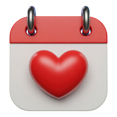 A Captivating 3D Render of a Calendar Icon Displaying a Heart Symbol Against a Transparent Backdrop for Digital Designs