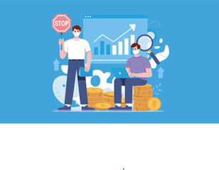 Financial Analysis and Investment Strategy during Pandemic two men wearing masks analyzing financial data for investment decisions business finance and growth