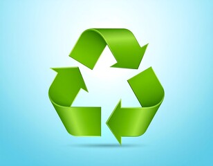 Obraz premium Green recycling symbol on light blue background (1)