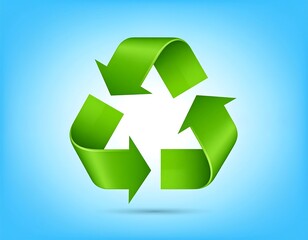Obraz premium Green recycling symbol on light blue background (2)