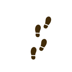 Footprints trail, showing a path or direction, with four steps in a brown color on a white background.