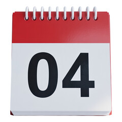 A Captivating Close-Up of a Calendar Displaying the Number Four Symbolizing a Specific Date or Event with a Red Header