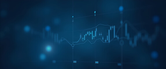 Insight into Stock Market Expansion: Business Investments & Data Analytics with Digital Charts, Graphs & Indicators on Blurred Dark Blue Background - Photo Stock Concept