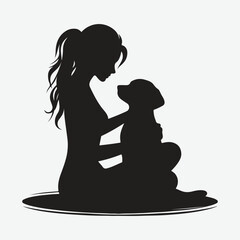 dog owner. woman with dog walking. silhouette dog vector