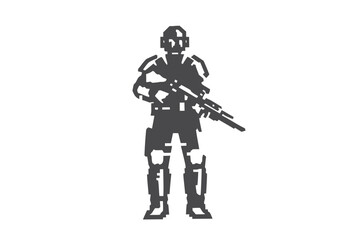 Silhouette Military Soldier, Full Gear, Rifle, Polygon Style, White Background