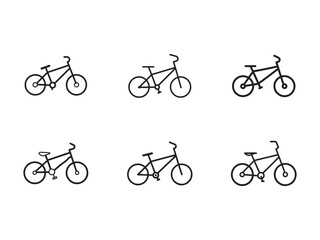 Collection of Six Bicycle Icons Cycling Concepts and Transportation Options Simple Bike Graphics on a White Background Minimalist Vector Illustration