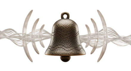 3d inner peace clay icons antique bell with sound waves isolated on transparent background