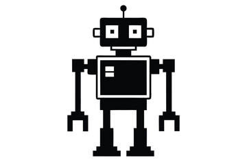 Simple Black Silhouette of a Retro Robot on a White Background Isolated