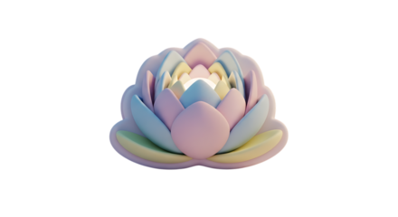 3d inner peace clay icons pastel lotus flower isolated on transparent background