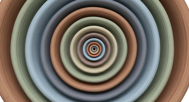 3d inner peace clay icons concentric circles pattern in muted colors isolated on transparent background