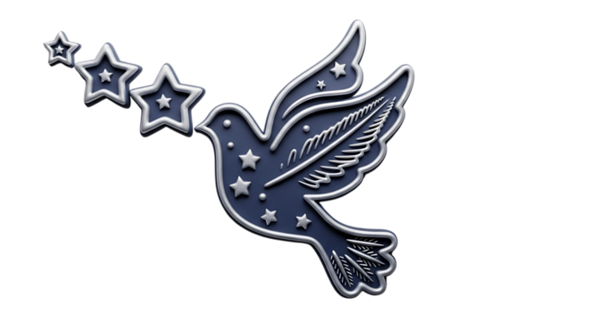 3d inner peace clay icons a stylized dove with stars flying, isolated on transparent background