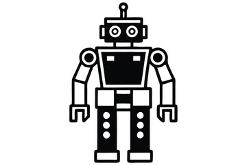 Simple Flat Robot Design with White Background Style, Outline, Isolated