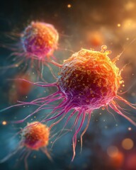 Tumor cells, generative ai illustration. Abnormal human cells showing malignant growth, linked to cancer development and progression.