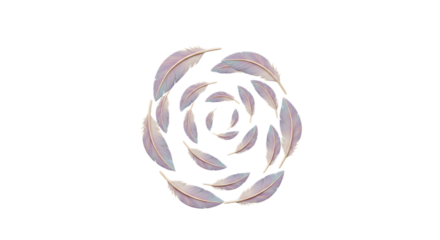 3d inner peace clay icons feathers forming a floral shape isolated on transparent background