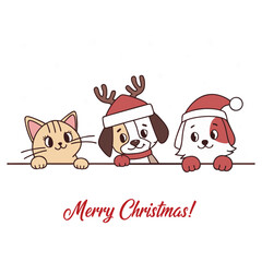 A cheerful Christmas greeting card with a funny cartoon Santa Claus and a reindeer, celebrating the winter holiday season with a festive design