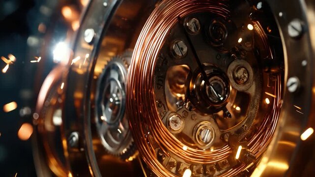 A close-up view of a clock with sparks flying out