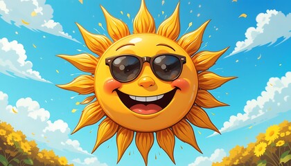 A Cheerful Sun Character with Sunglasses and a Radiant Smile