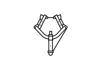Slingshot Line Art Vector, Simple, Black Outline, White Background, Precise Drawing