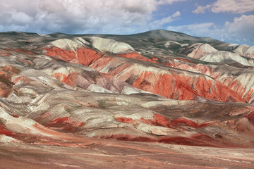 Beautiful mountains with red soil in Khizi. Azerbaijan.