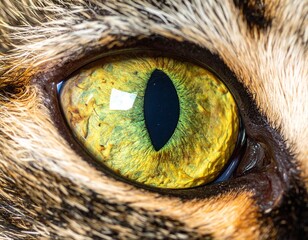 Extreme Close Up of a Feline Eye Showing Detail and Texture of Fur