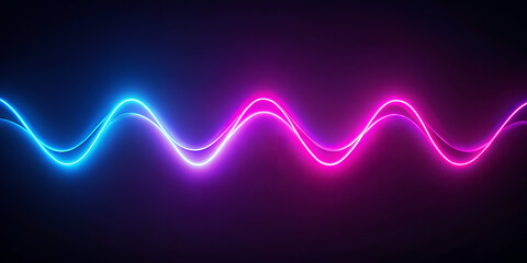 Glowing neon wave lines isolated on dark background creating futuristic light design