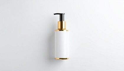 Cosmetic pump bottle mockup with blank label isolated on white background for skincare, beauty branding, and packaging design presentation
