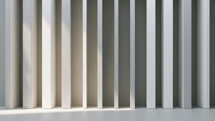 A series of vertical concrete or metal bars with light and shadow creating a pattern.