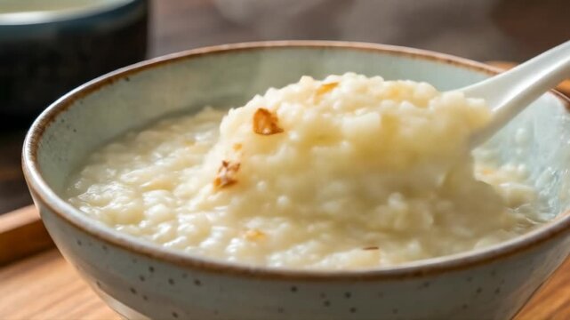 A healthy rice porridge in bowl, perfect for Asian breakfast