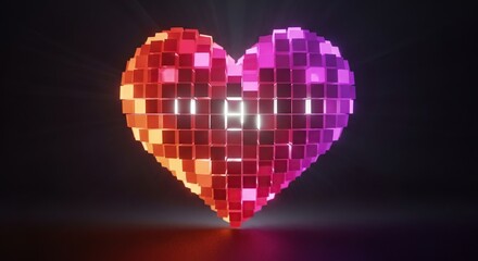 3D Pixelated Heart: Gradient Cubes, Glowing, Romantic, Dark Background.
