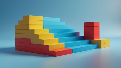 Colorful stairs made of rectangular blocks with yellow, blue, and red colors, arranged in a step pattern.