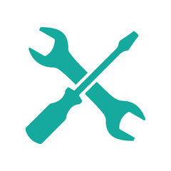 Teal wrench and screwdriver icon, tools and repair symbol