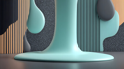 Close-up of a teal abstract sculpture on a dark surface.