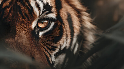 Close-up of a tiger's eye and face