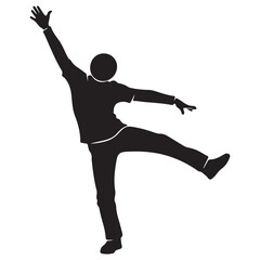 Black Silhouette of Person Dancing with Raised Arm and Leg