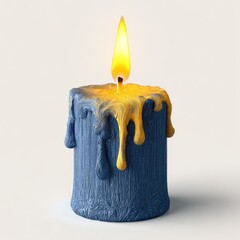 A stylized, lit candle with dripping wax